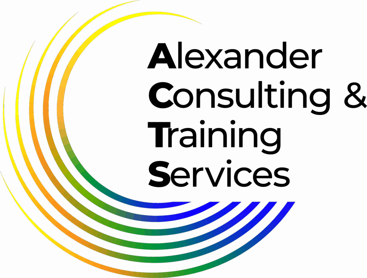 Logo of Alexander Consulting Training Services with colorful curved lines.