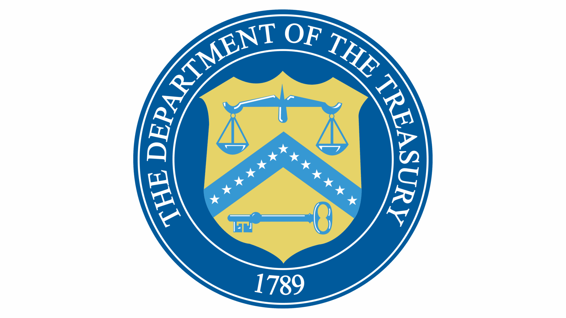 Seal of the U.S. Department of the Treasury featuring scales and keys.
