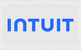 Close-up of the word 'Intuit' in blue text on a graph paper background.
