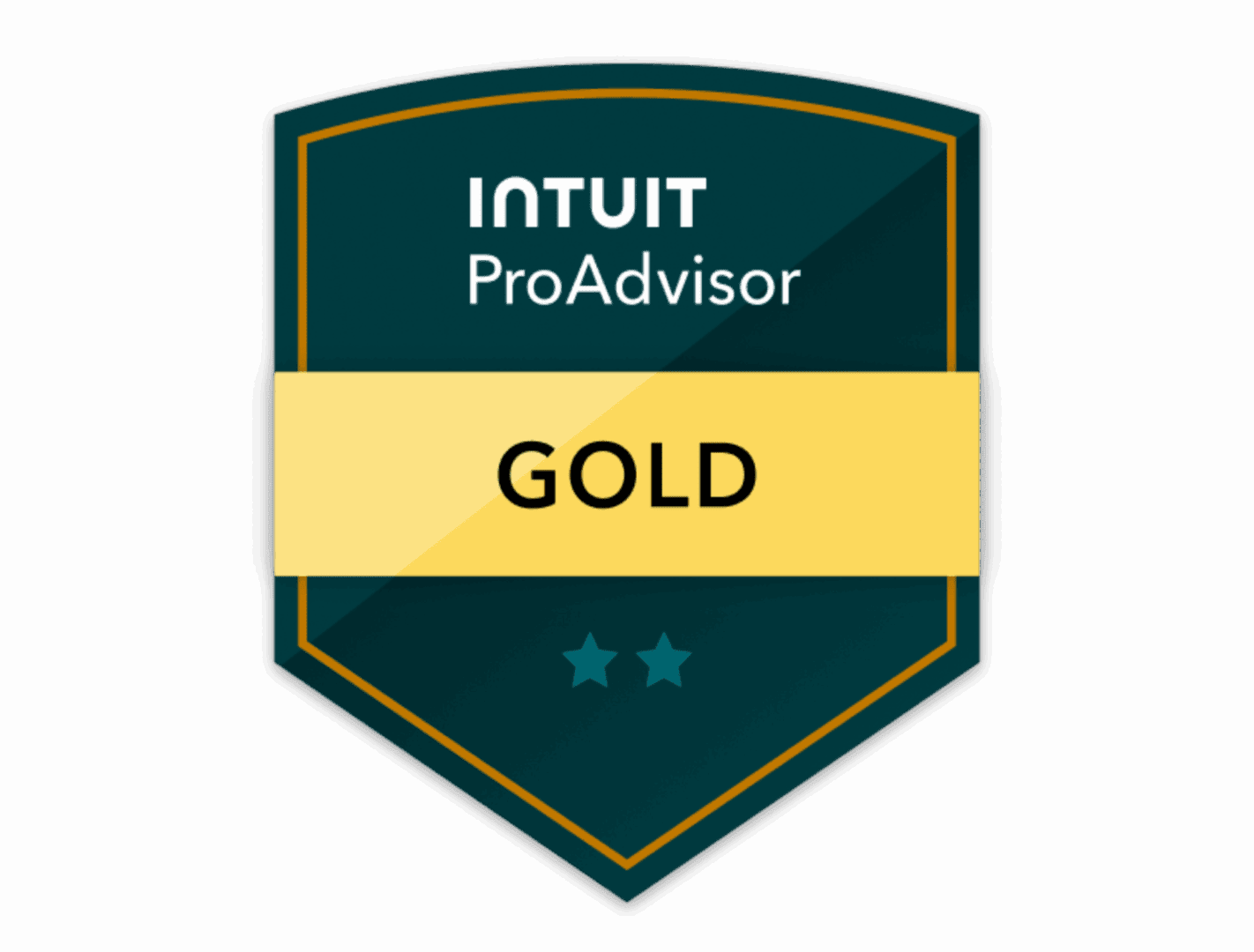 Intuit ProAdvisor Gold badge with two stars on a dark background.
