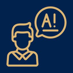 Illustration of a person with a speech bubble containing 'A!'.